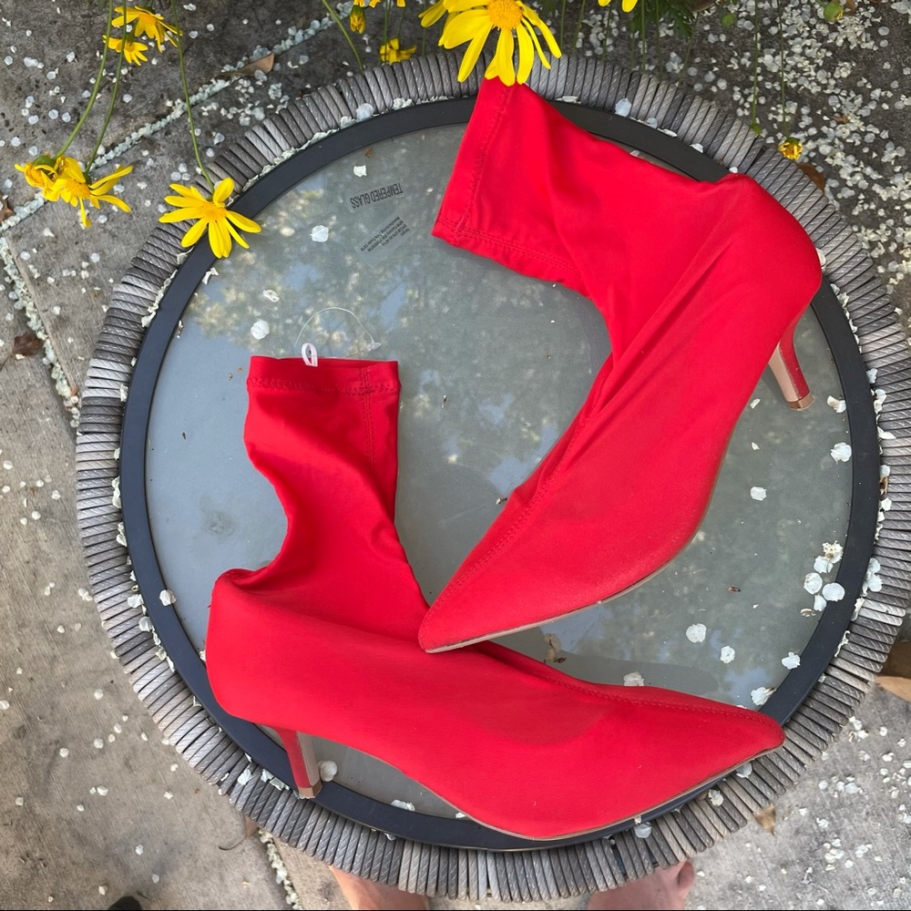 H&M Red Ankle Sock Booties